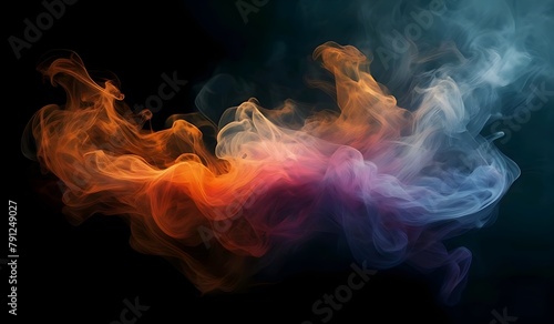 Artificial rainbow smoke on black background in darkness