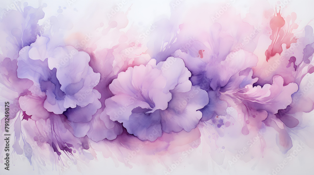 Purple rose and falling petals flower. Watercolor, Purple and pink watercolor flower blend on blank canvas on white background Purple rose and falling petals flower. Watercolor, Purple and pink watercolor flower blend on blank canvas on white background