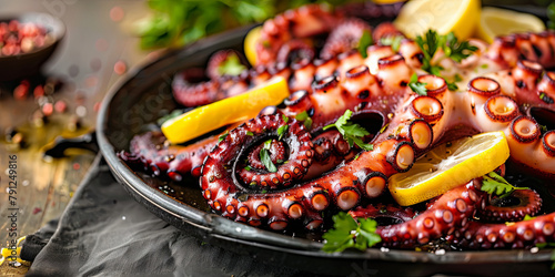 a plate of perfectly grilled octopus tentacles, generative AI
