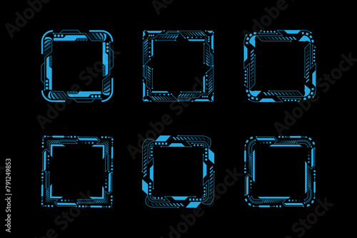 Futuristic rounded square frame hud vector design elements