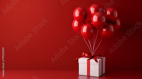 Red Balloons and Gift Box with Lustrous Red Ribbon
