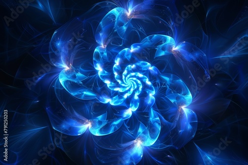 How about an abstract illustration where a vibrant blue spiral pattern emerges from the center, gradually expanding outward like ripples in a pond. Within the spiral, intricate fractal designs