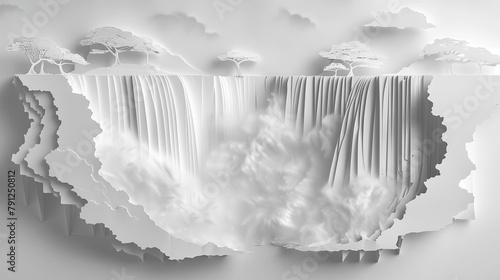 Create a paper cut design of the majestic Victoria Falls, illustrating the waterfall's vast expanse and mist photo