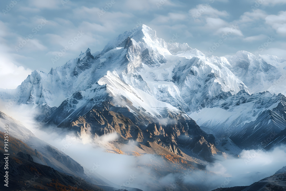 A stunning wallpaper of a mountain view, perfect for creating a peaceful and majestic atmosphere in any room or device background.