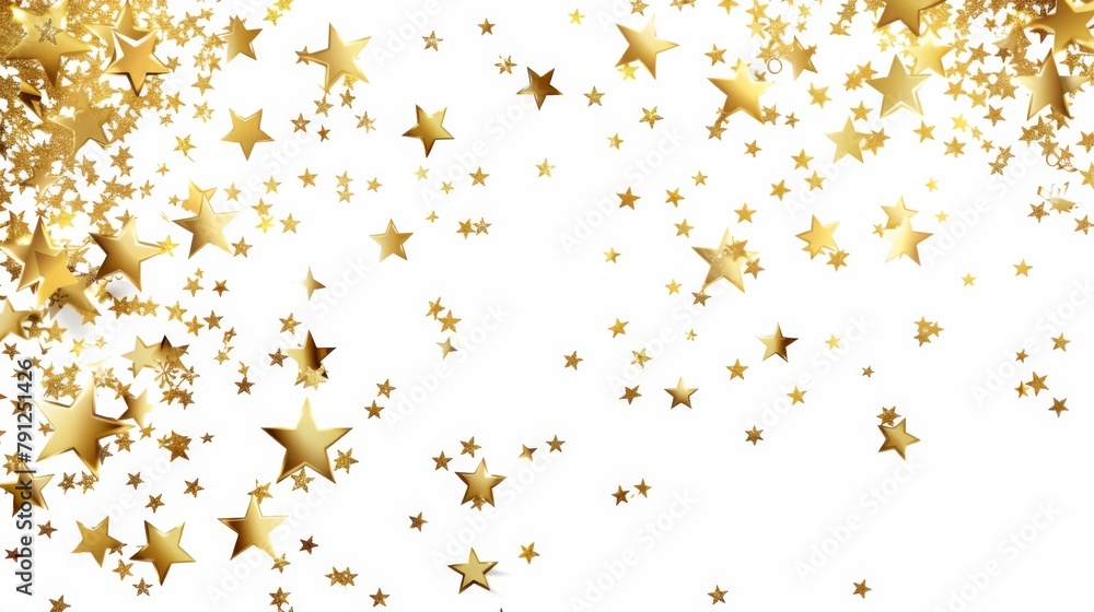 Gold stars falling on white background