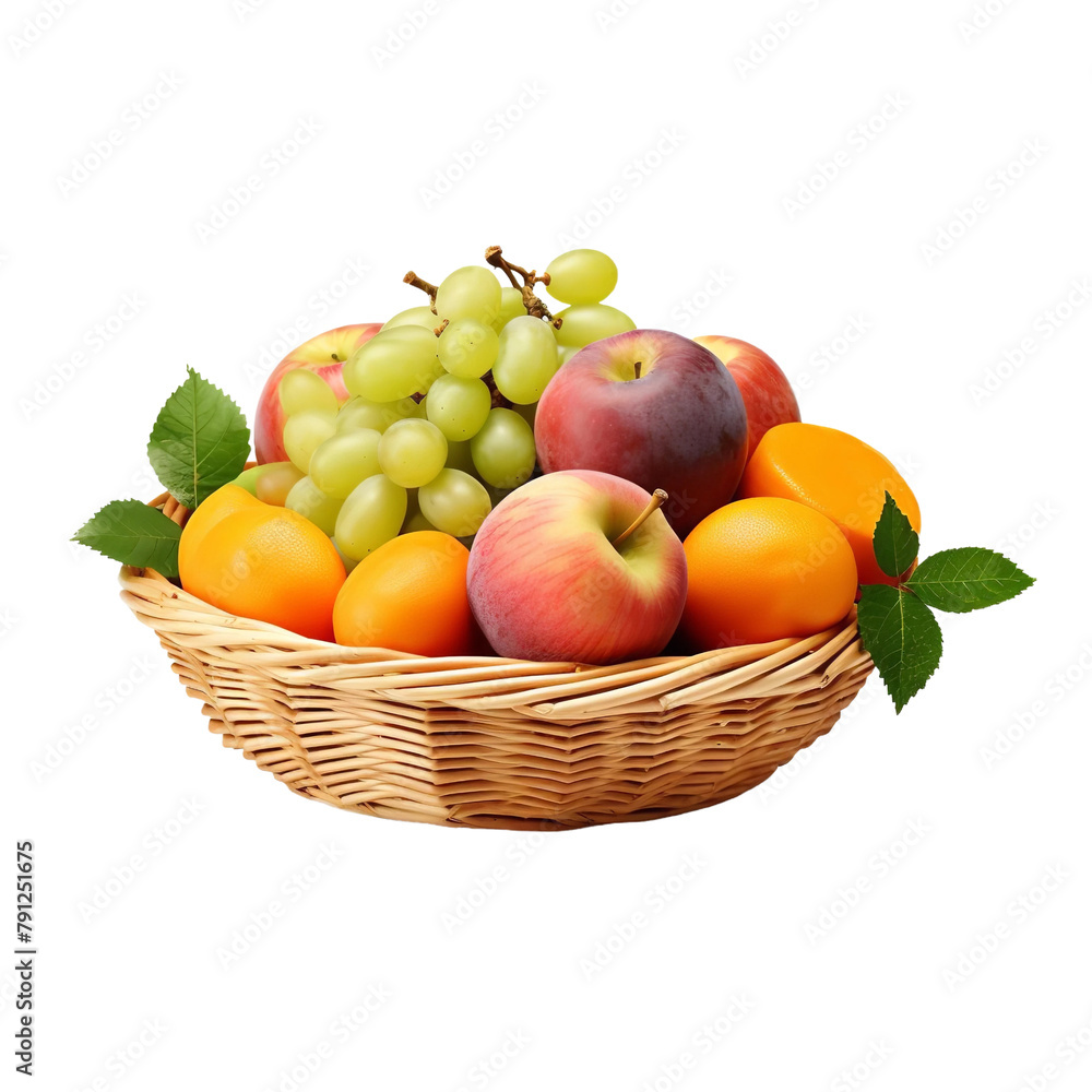 Tasty Peaches and grapes fruit basket Isolated On White Background Tasty Peaches and grapes fruit basket Isolated On White Background