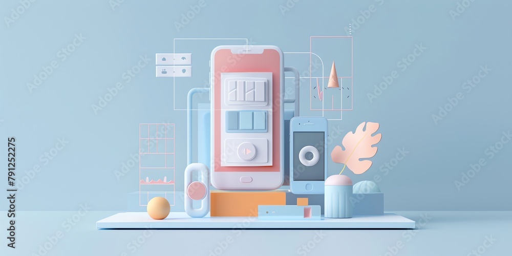 Obraz premium 3D computer desktop and gadget pastel colors