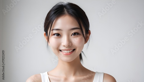 Portrait of a Cheerful Asian Japanese, Korean young woman, girl. close-up. smiling. at home, indoor.   © Gia