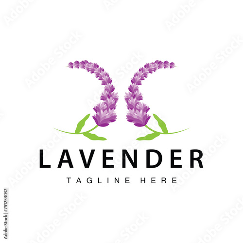 Lavender logo simple design vector cosmetic plant purple color and aromatherapy lavender flower garden template