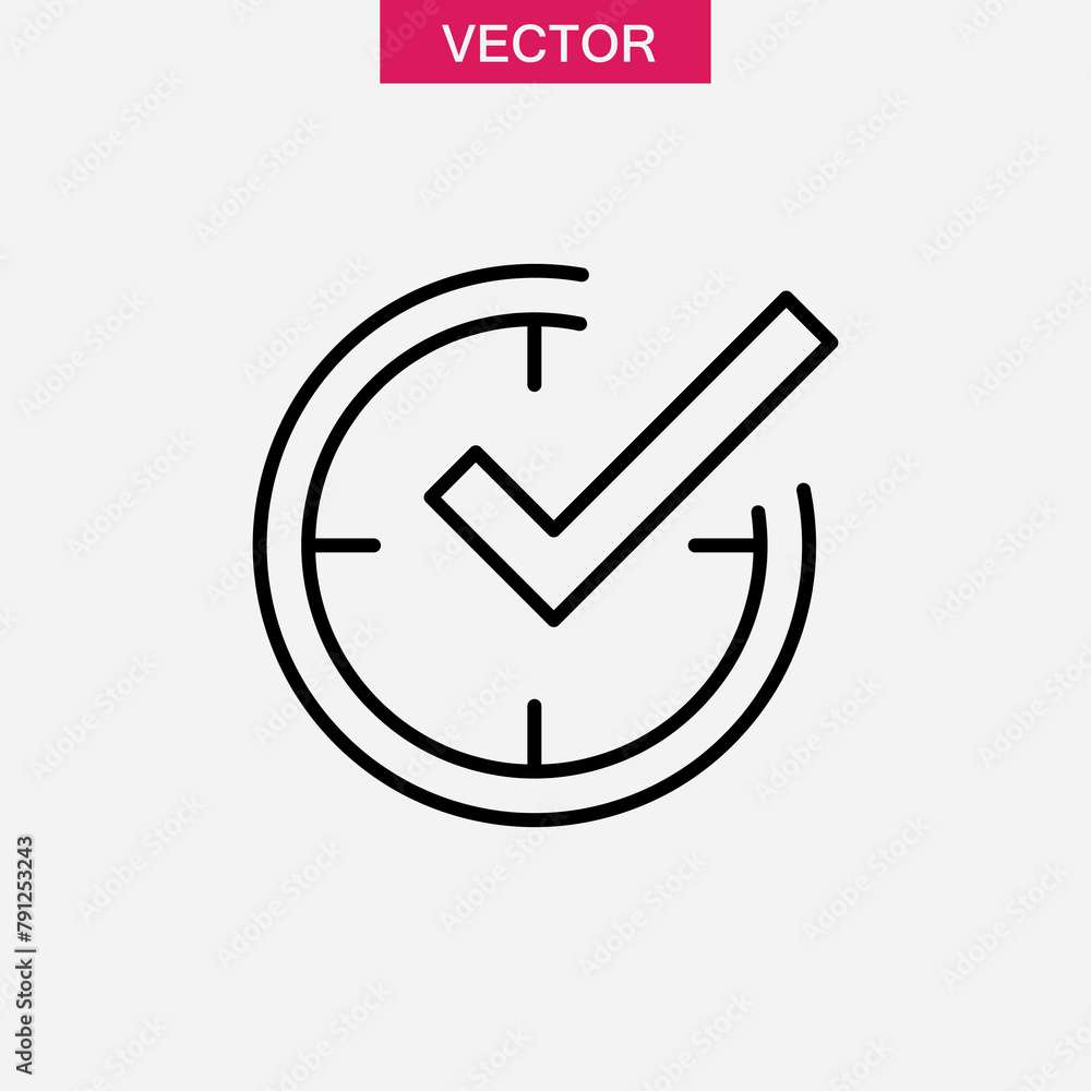 Check mark on clock, real time protection simple flat trendy style illustration on white background..eps Check mark on clock, real time protection simple flat trendy style illustration on white background..eps