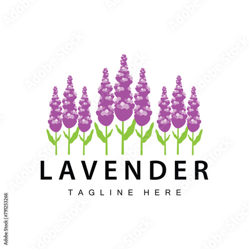 Lavender logo simple design vector cosmetic plant purple color and aromatherapy lavender flower garden template