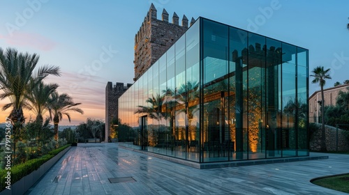 Embraced by the glass enclosure, the fortress appears almost magical, its presence transforming the ordinary into the extraordinary.