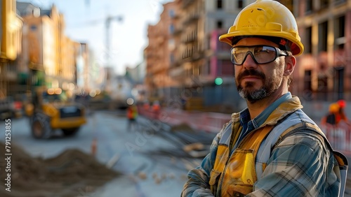 Diligent construction foreman supervising building project. Concept Construction Site, Supervision, Foreman Responsibilities, Building Project, Diligence