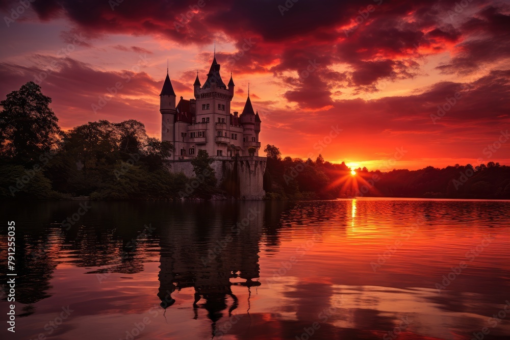Sunset Serenity: The castle in the warm hues of a peaceful sunset.
