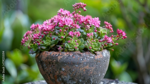 Potted plant pink flowers table photo
