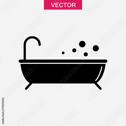 Bathtub tub vector icon,  Bath with bubble black simple illustration on white background..eps