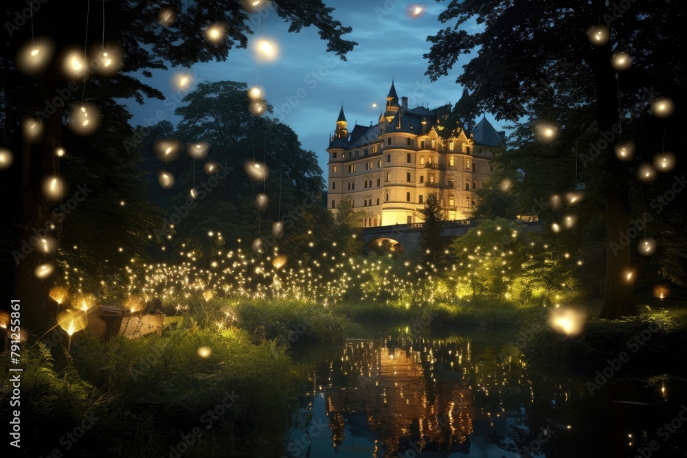 Glowing Fireflies: Fireflies lighting up the castle grounds.