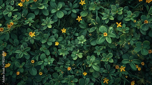Lush Garden of Yellow Wildflowers, Dense Green Foliage in a Serene Natural Setting photo
