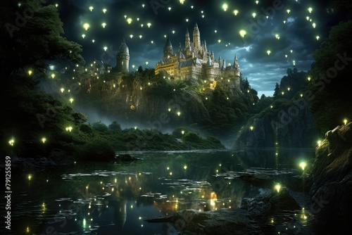 Glowing Fireflies: Fireflies lighting up the castle grounds.