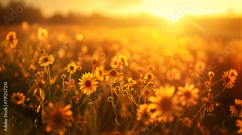 Picture of sun flowers with the sunrise background © Altair Studio