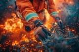 Dedicated Firefighter Inspecting Equipment Amidst Flames - A Tribute on International Firefighters Day