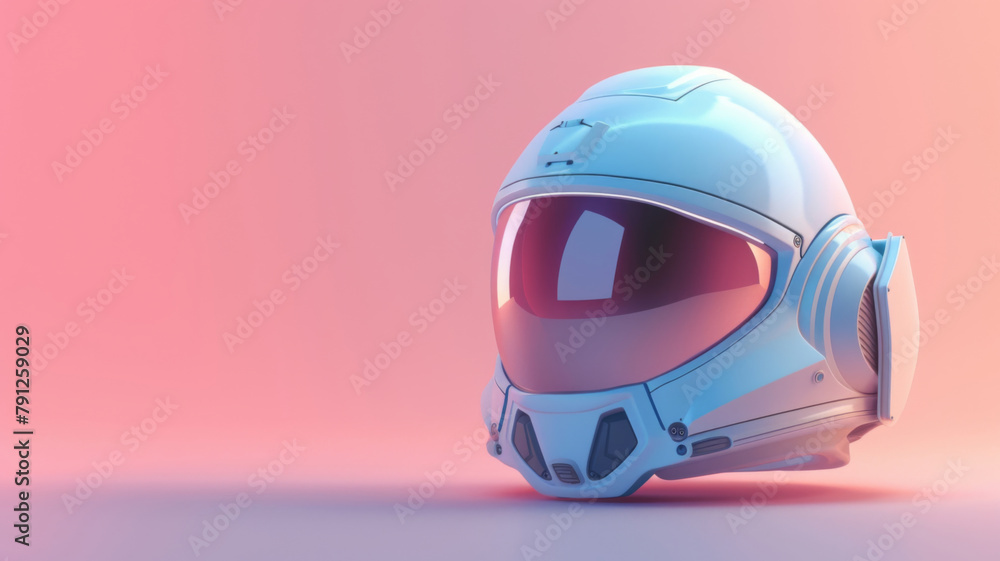 A futuristic astronaut helmet with advanced design features, showcased on a soft pink gradient background. A futuristic astronaut helmet with advanced design features, showcased on a soft pink gradient background.