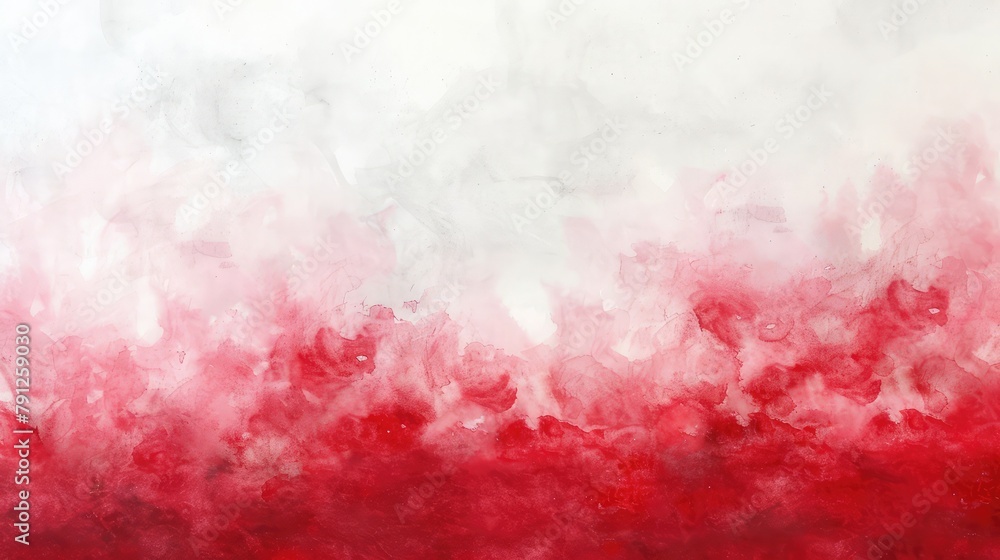 Watercolor red and white gradient background, Freeze motion of red powder exploding, isolated on white background. Abstract design of red dust cloud. Particles explosion screen saver, wallpaper
