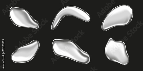 Set of metal drops realistically isolated on a black background. Silver ball, chrome sphere, liquid metal. Spherical 3D spheres. Precious stone. Vector illustration for your design and business eps10