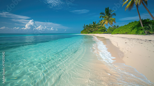 A pristine tropical beach with clear blue water