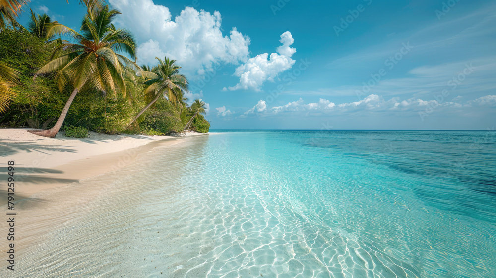 A pristine tropical beach with clear blue water