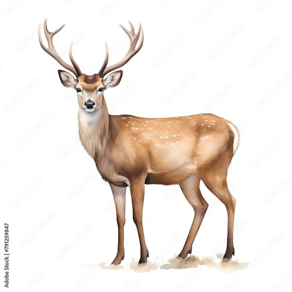 Obraz premium Watercolor deer isolated on white background. Hand drawn illustration for your design