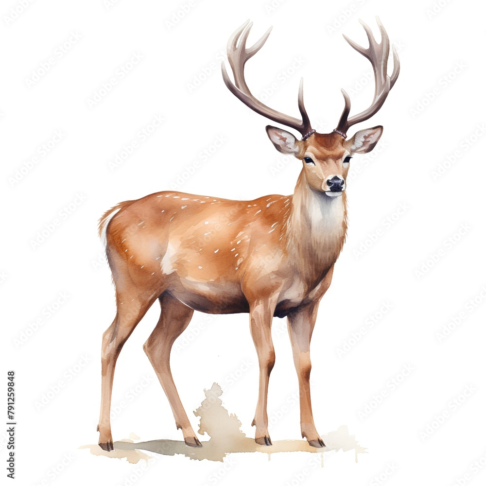 Obraz premium Watercolor deer isolated on white background. Hand-drawn illustration.