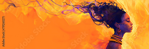 Priestess mentor web banner. Priestess mentor isolated on orange background with copy space.