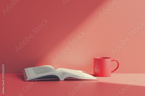 3d illustration of book and coffee cup education and knowledge concept on background