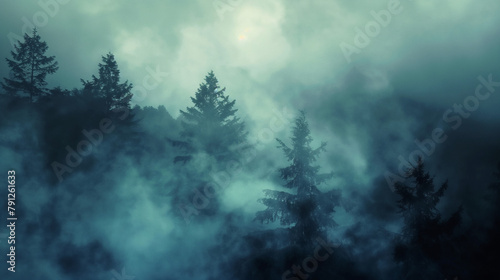 misty forest in the fog