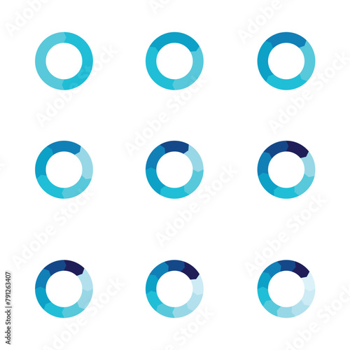 Set of arrow pie charts. Financial analysis data 2,3,4,5,6,7,8,9,10 sections elements for business presentation, Vector Illustration