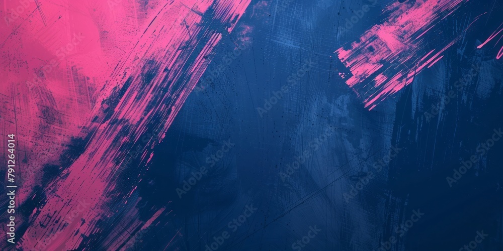 A minimalist background features brush strokes in blue and pink. - obrazy, fototapety, plakaty 