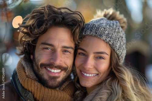 Young loving couple in winter cloths