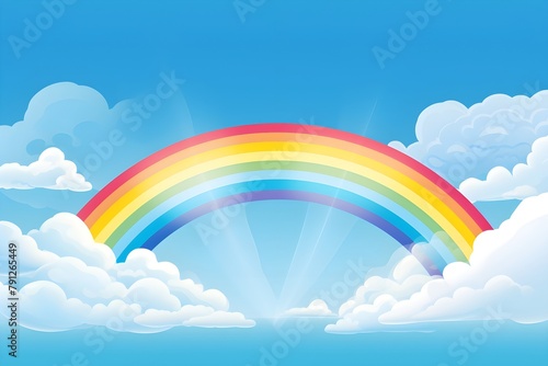 Rainbow in the blue sky with clouds, children's book, banner background wallpaper school, kids, positive, pride