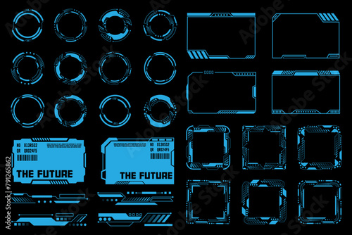 Sci-fi futuristic hud dashboard display virtual reality technology screen. GUI elements for VR, UI design. Futuristic User Interface set
