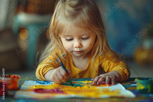 A child engrossed in painting a picture