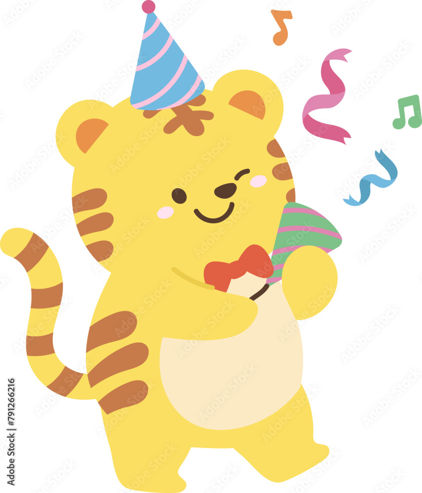 Cute tiger with confetti illustration vector Cute tiger with confetti illustration vector