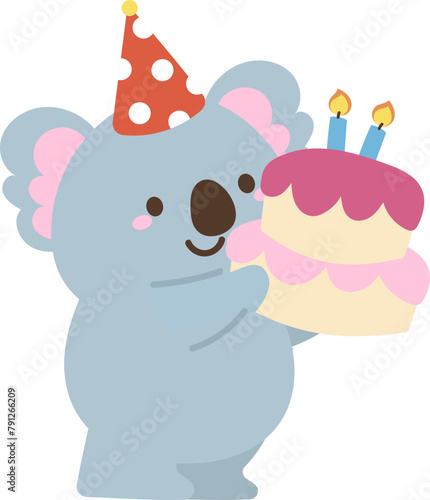 Cute koala with cake illustration vector