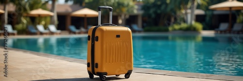 coloful suitcases next to the swimming pool. 3d rendering