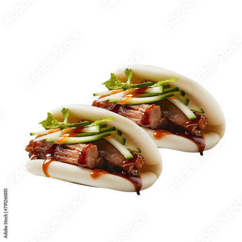 Delicious Pork Belly Buns Gua Bao Isolated On White Background photo