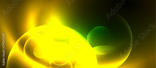 A closeup, macro photography of a terrestrial plants glowing yellow and green petal in an electric blue font on a black background, creating a fun and vibrant event