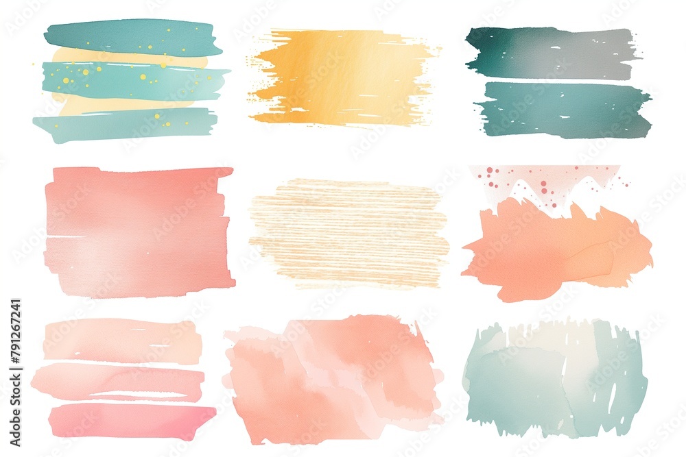 A set of watercolor brush strokes in various colors