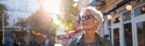 Fashionable Senior Woman in Sunglasses Enjoying City Life.