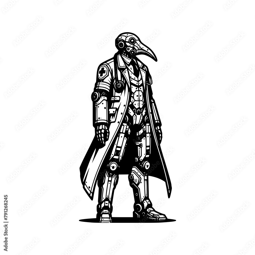 Obraz premium full body figure doctor plague body mechanical futuristic mecha robot vector illustration