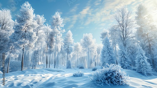 Respiratory viruses displayed in a winter scene with frostcovered trees, emphasizing their prevalence and spread in colder climates photo